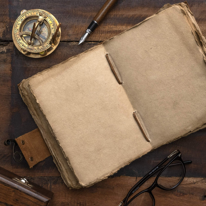 Vintage Leather Journal - Lock Closure, Book of Shadows Journal, Grimoire Journal, Witch Journal, Vintage Journal 240 pages Antique Deckle Edge Paper 7" x 5" Vintage Brown