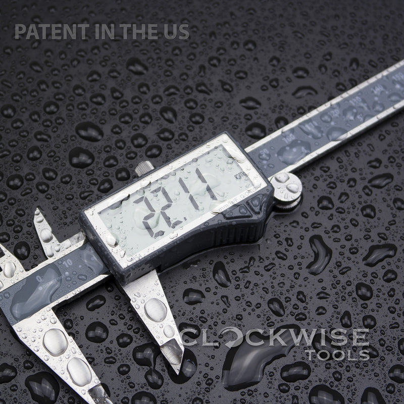 Clockwise Tools DCLR-0605 Electronic Digital Caliper Inch/Metric/Fractions Conversion IP54 Protection 0-6 Inch/150 mm Stainless Steel Body Super Large LCD Screen Auto Off Featured Measuring Tool 6 inch