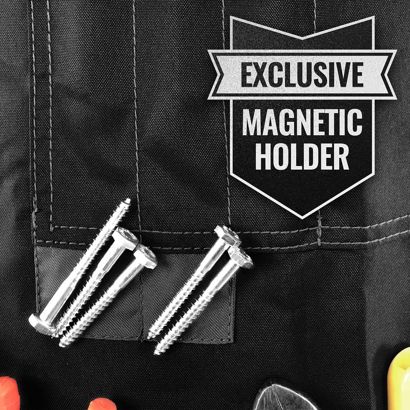 Under NY Sky Tool Apron – Magnetic Tool Holder – Heavy Duty Black Oxford Canvas – CrossBack – 18 Pockets – Adjustable for Men, Women – Pro Mechanic, Woodworker, Carpenter, Electrician, Gardener Apron