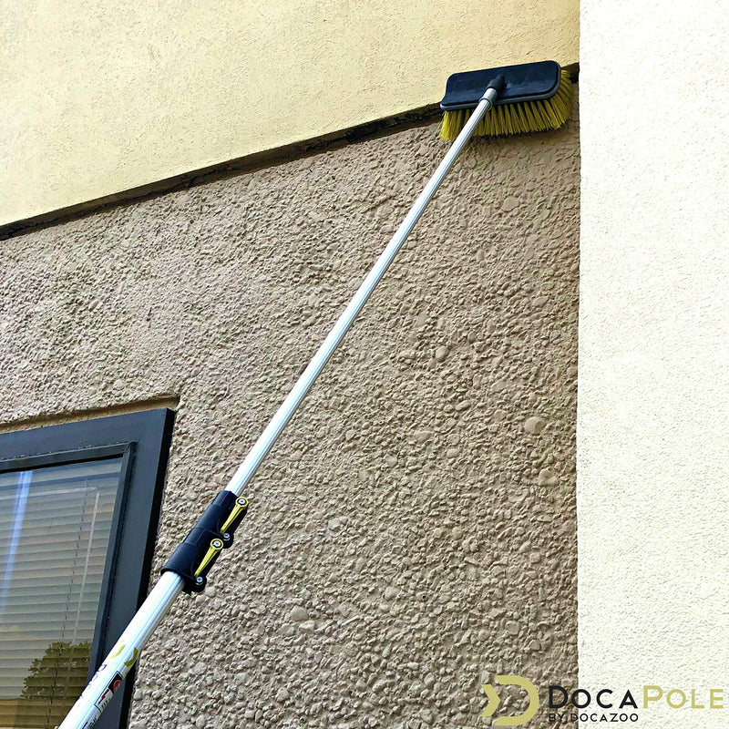 DocaPole Hard Bristle Deck Brush and Bi-Level Scrub Brush Extension Pole Attachment (11â€) | Long Handle Scrub Brush and Deck Brush for Deck, House Siding, Brick, Concrete and more (Pole Not Included)