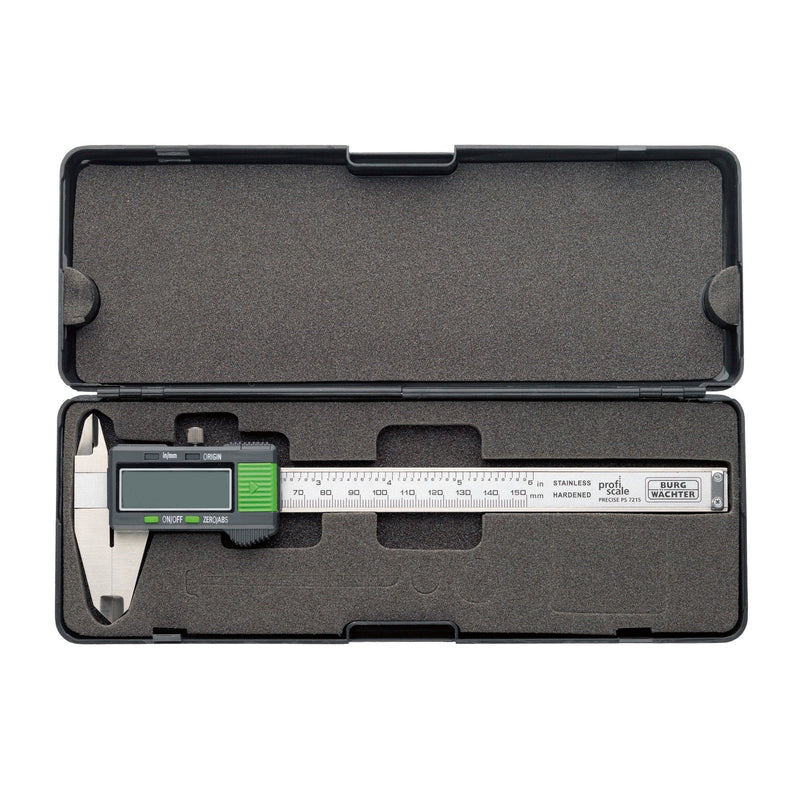 Burg-Wächter digital caliper, high-quality caliper for the finest distances and diameters, including case, display in millimeters and inches, 150 mm, black/gray