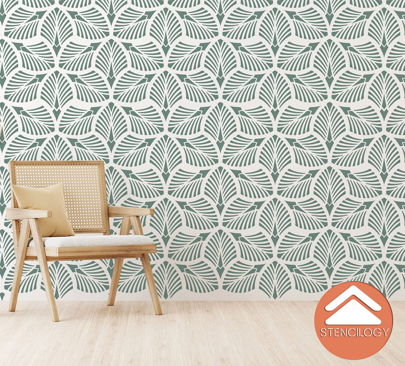 STENCILOGY® / Danube - 23" x 38" XL Wall Stencil, Palm Leaf, Large Allover Wall Stencils for Painting, Stencils for Walls, Large Floral Wall Stencil