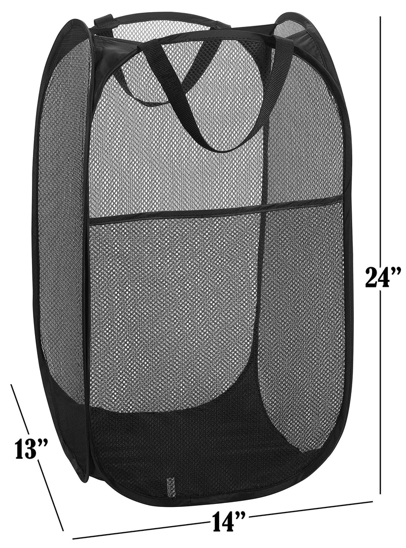 Mesh Popup Laundry Hamper - Portable, Durable Handles, Collapsible for Storage and Easy to Open. Folding Pop-Up Clothes Hampers are Great for The Kids Room, College Dorm or Travel. (Black | Set of 2) Single Hamper, 2-Pack Black