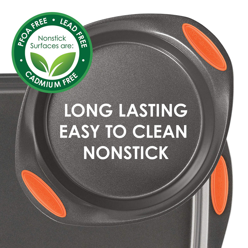Rachael Ray Oven Lovin' Nonstick Bakeware Springform Baking Pan With Grips / Nonstick Springform Cake Pan With Grips / Nonstick Cheesecake Pan With Grips, Round - 9 Inch, Gray Gray with Orange Spring Form Pan