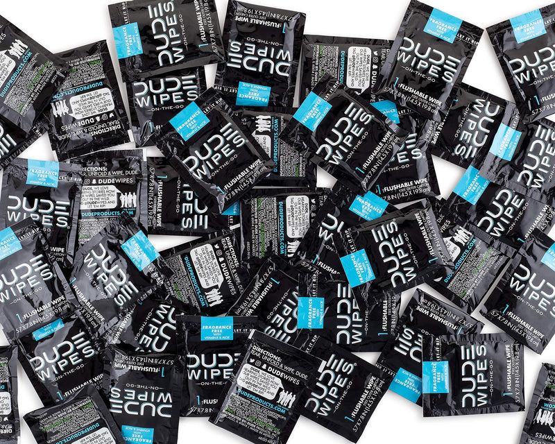 DUDE Wipes Flushable Wipes, Individually Wrapped for Travel, Unscented Wet Wipes with Vitamin-E & Aloe, Septic and Sewer Safe, 30 Count (Pack of 2)
