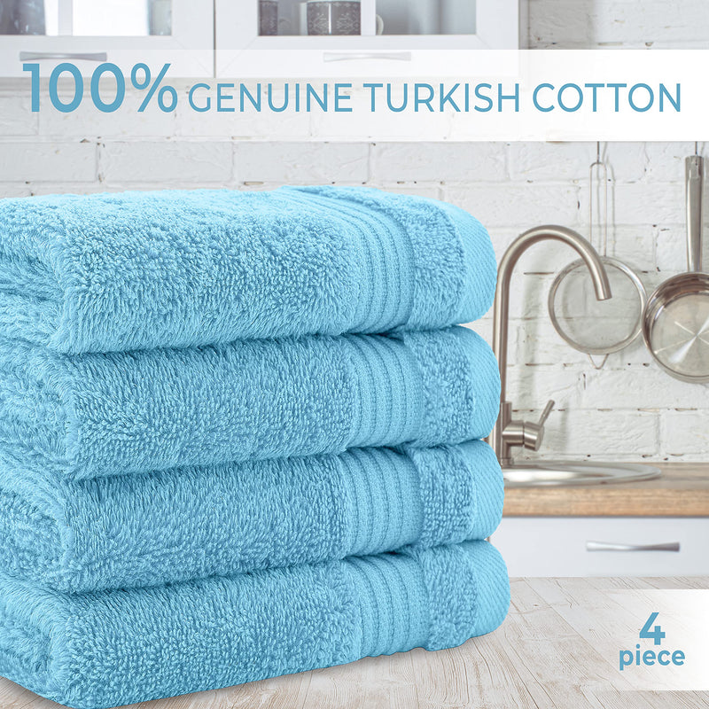 Luxury Genuine Turkish Cotton Washcloths for Easy Care, Extra Soft & Absorbent, Fingertip Towels, 4-Pack Turkish Washcloth Set by United Home Textile, Sky Blue