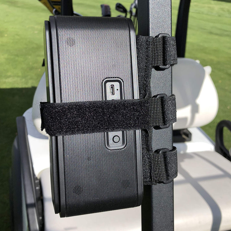 The Original Bushwhacker Portable Speaker Mount for Golf Cart Railing - Adjustable Strap Fits Most Bluetooth Wireless Speakers Attachment Accessory Holder Bar Rail