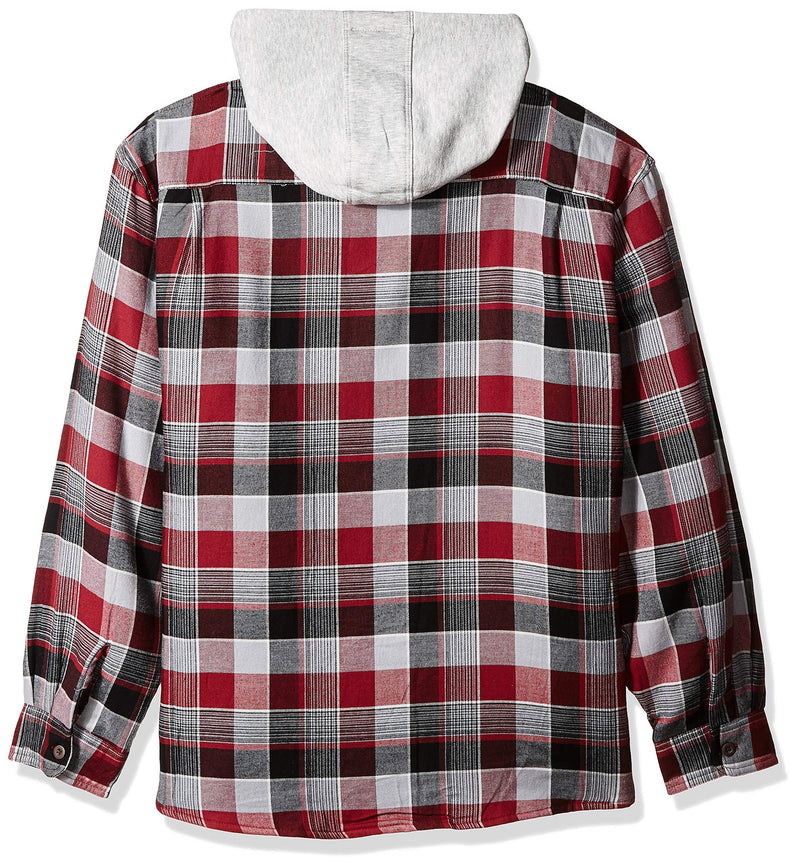 Wrangler Authentics Men's Long Sleeve Quilted Lined Flannel Shirt Jacket with Hood Small Biking Red