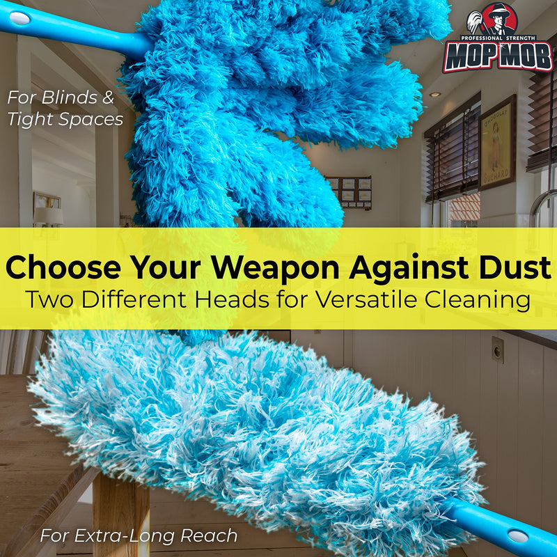 Extendable Washable Microfiber Duster and Blind Cleaner w/ Pivoting Head and Extension Pole. Telescopic Arm and Flexible Heads for Easy Ceiling and Cobweb Dusting. Detachable Dusters = Quick Cleaning