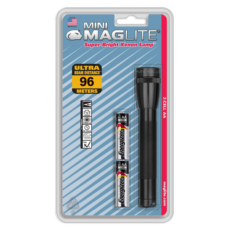 Maglite Mini Incandescent 2-Cell AA Flashlight, Black Standard Pack