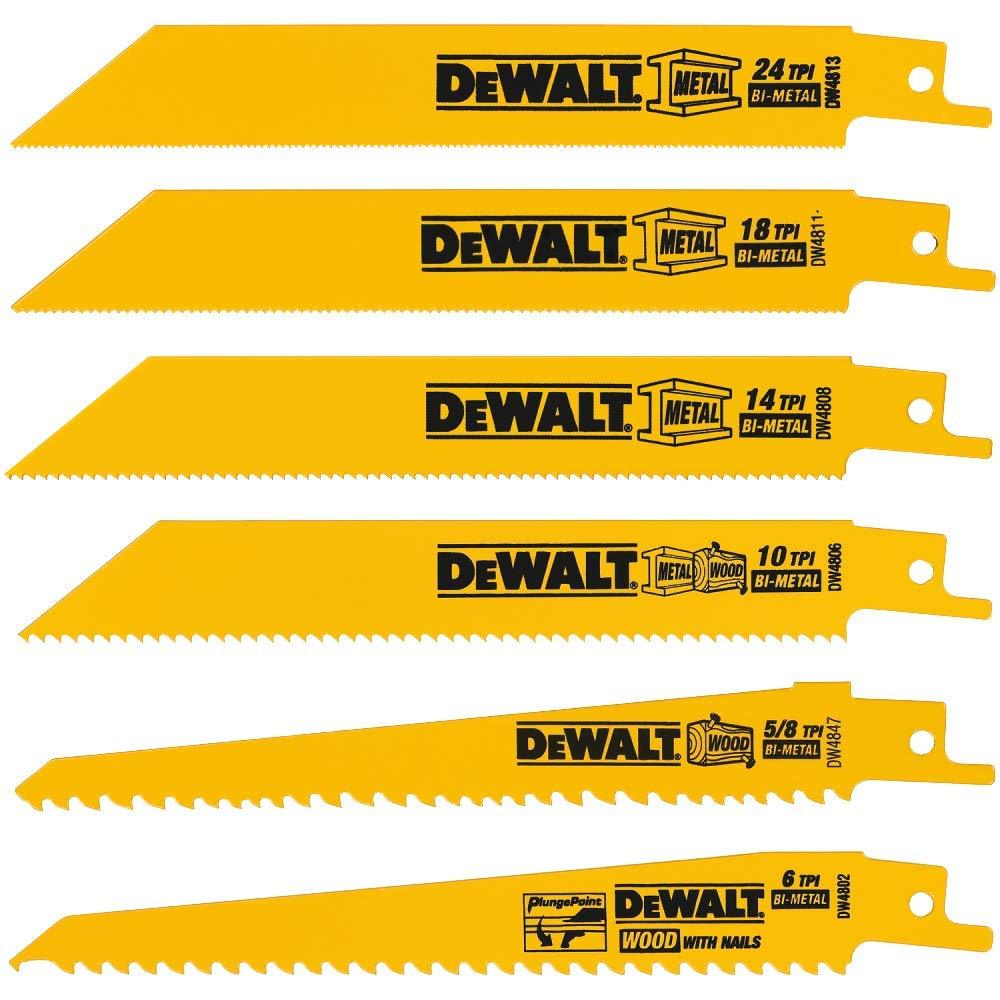 DEWALT Reciprocating Saw Blades, Metal/Wood Cutting Set, 6-Piece (DW4856) Metallic