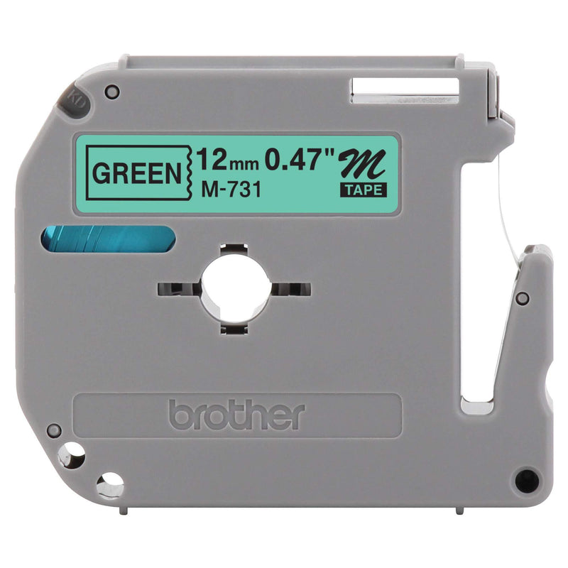 Brother Tape Cartridge 0.5IN Wide, Non-laminated Black On Green (M731)