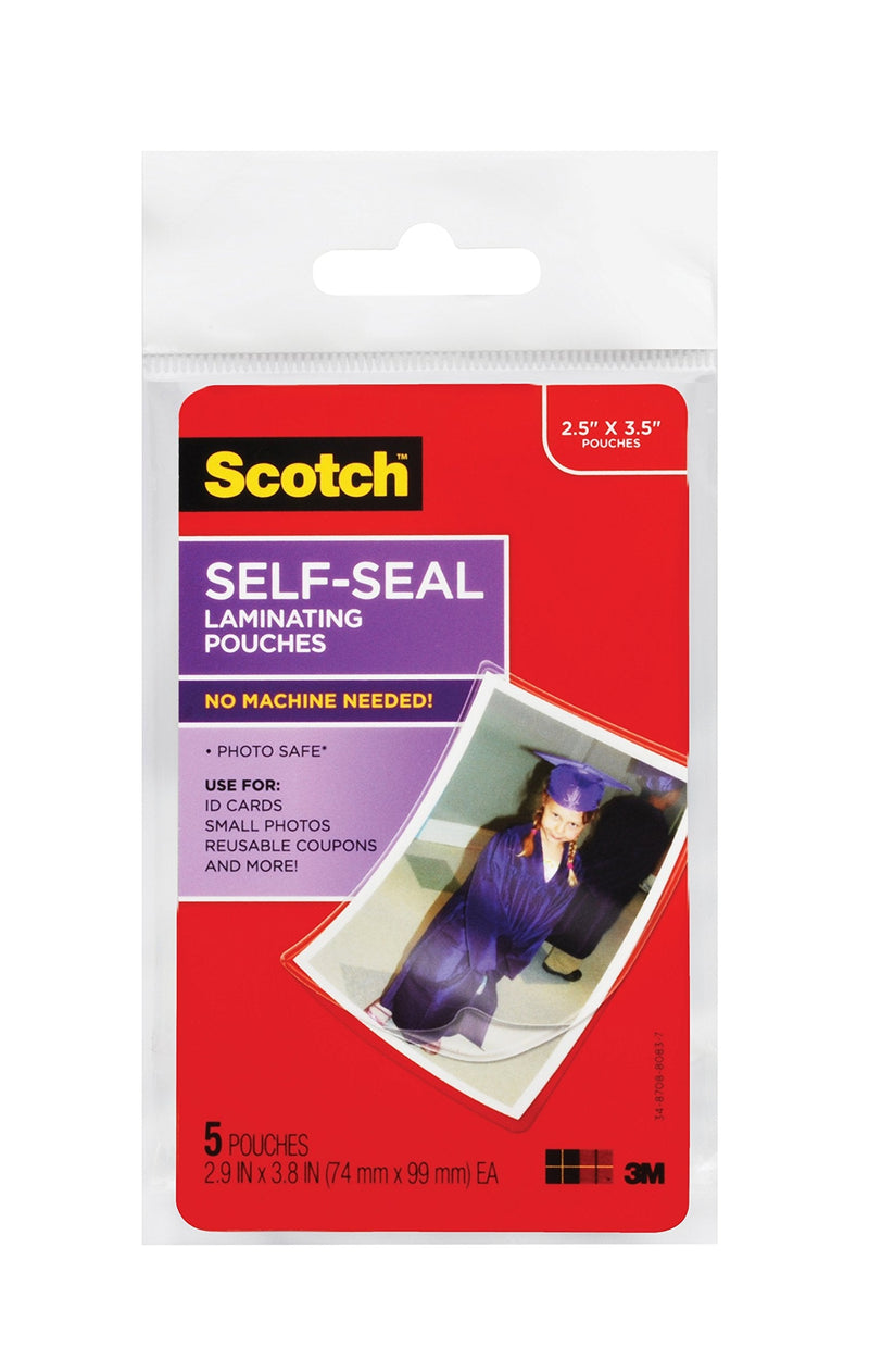 Scotch Self-Sealing Laminating Pouches, Gloss Finish, 2.5 Inches x 3.5 Inches, 5 Pouches (PL903G)