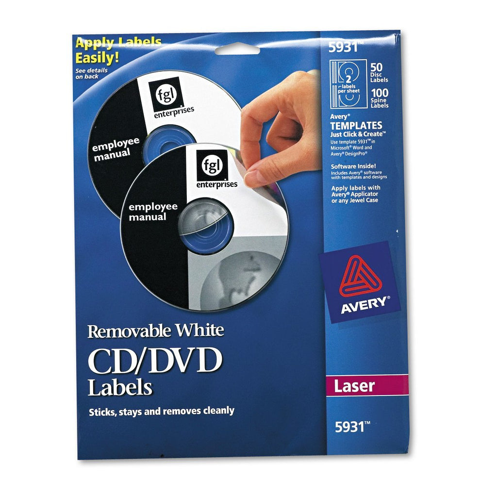 Avery 5931 Laser Labels Shuttered Jewel Case Inserts with Software for CD/DVD, 4 5/8" Diameter, White (AVE5931)