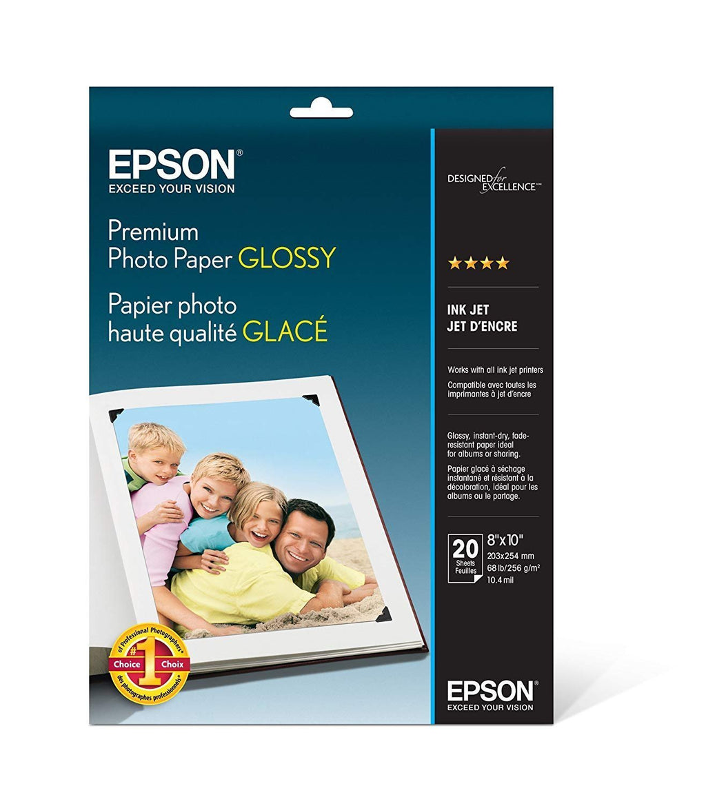 Epson Premium Photo Paper GLOSSY (8x10 Inches, 20 Sheets) (S041465),White 8x10 Inches Single