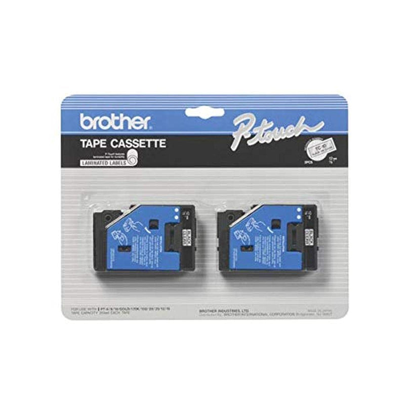 2-pack TC-10 1/2in Black On Clear Tape for Brother PT-6 8 10 12 15 20 150 170