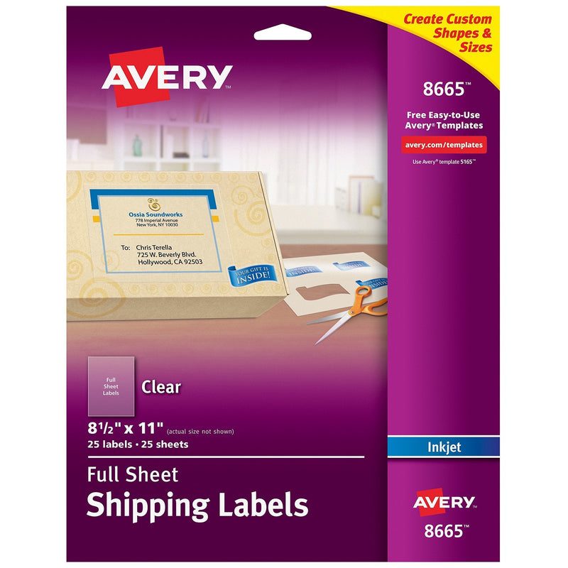 Avery Matte Frosted Clear Full Sheet Labels for Inkjet Printers, 8.5" x 11", 25 Labels (8665) 1 Pack