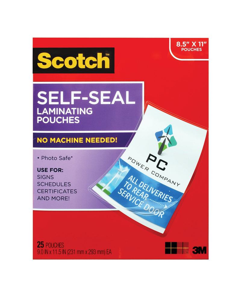 Scotch Self-Seal Laminating Pouches, 25 Pack, Letter Size (LS854-25G-WM) 9" x 11.5"