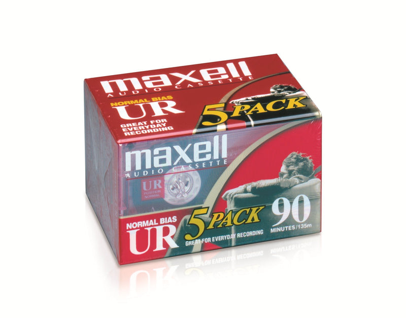 Maxell UR 90 Normal Bias Blank Audio Recording Cassette Tape, Low Noise, 90 Minute Recording Time, 5 Pack