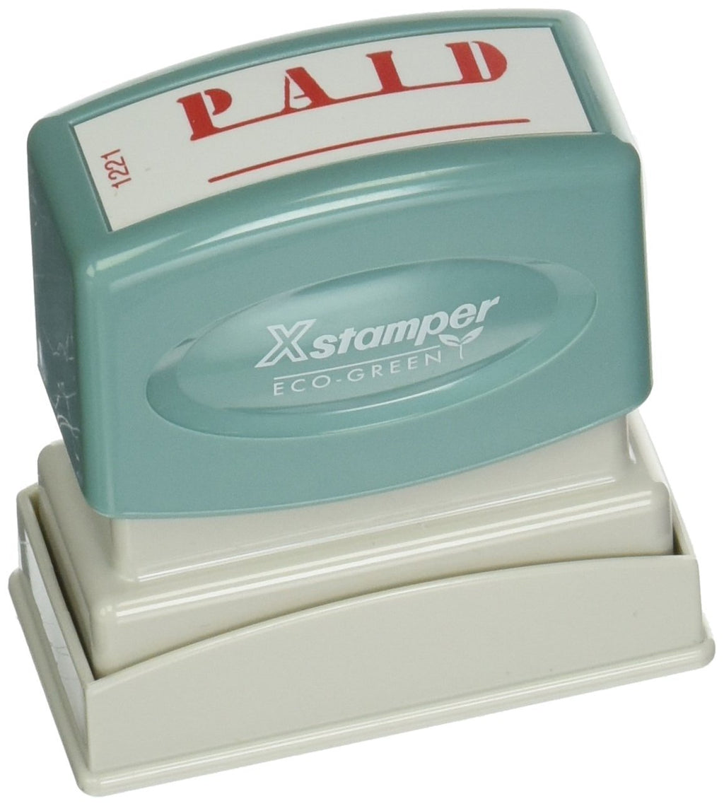 Xstamper(R) One-Color Title Stamp, Pre-Inked, "Paid", Eco Greeen, Box 1 (XST1221) , Red