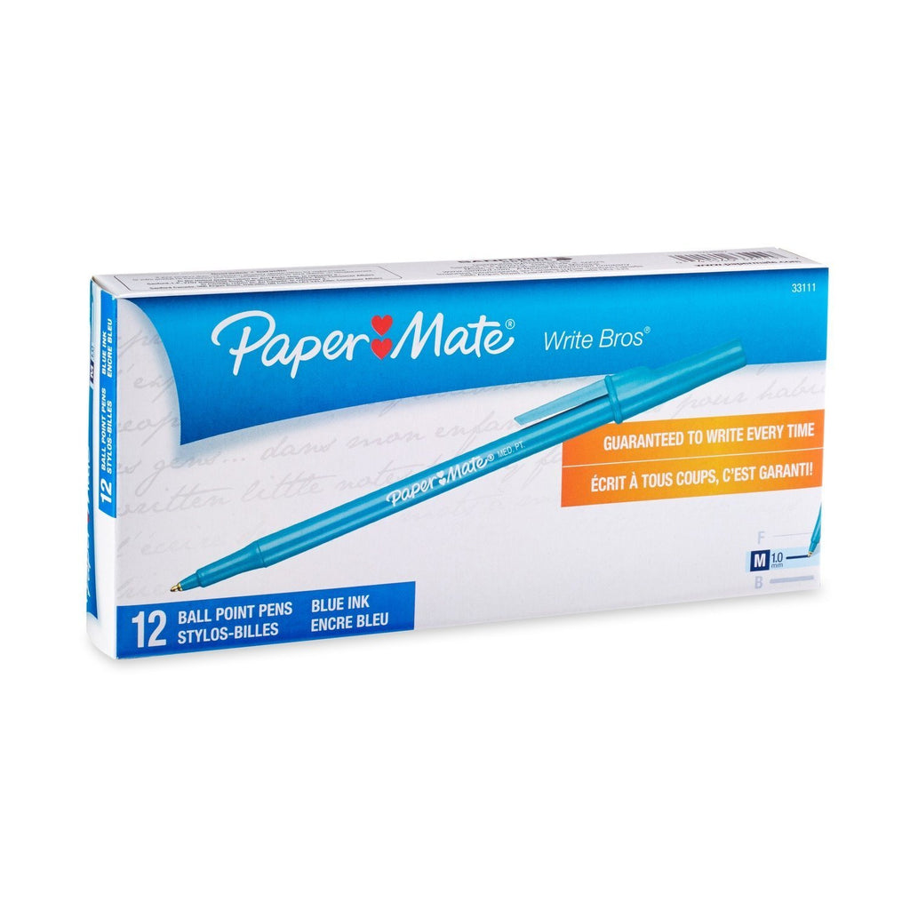 Paper Mate Write Bros Ballpoint Pens, Medium Point (1.0mm), Blue, 12 Count (3311131) 12 Pack