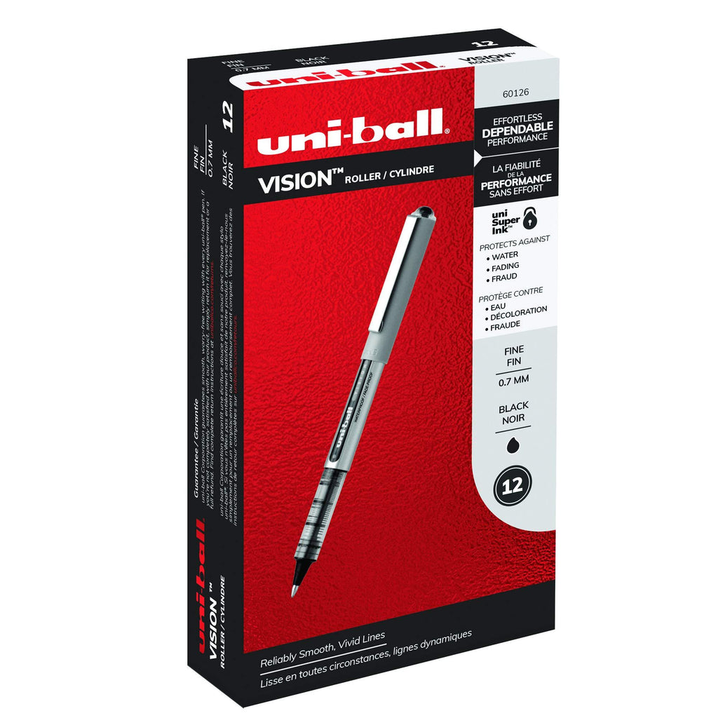 uni-ball Vision Rollerball Pens, Fine Point (0.7mm), Black, 12 Count 1