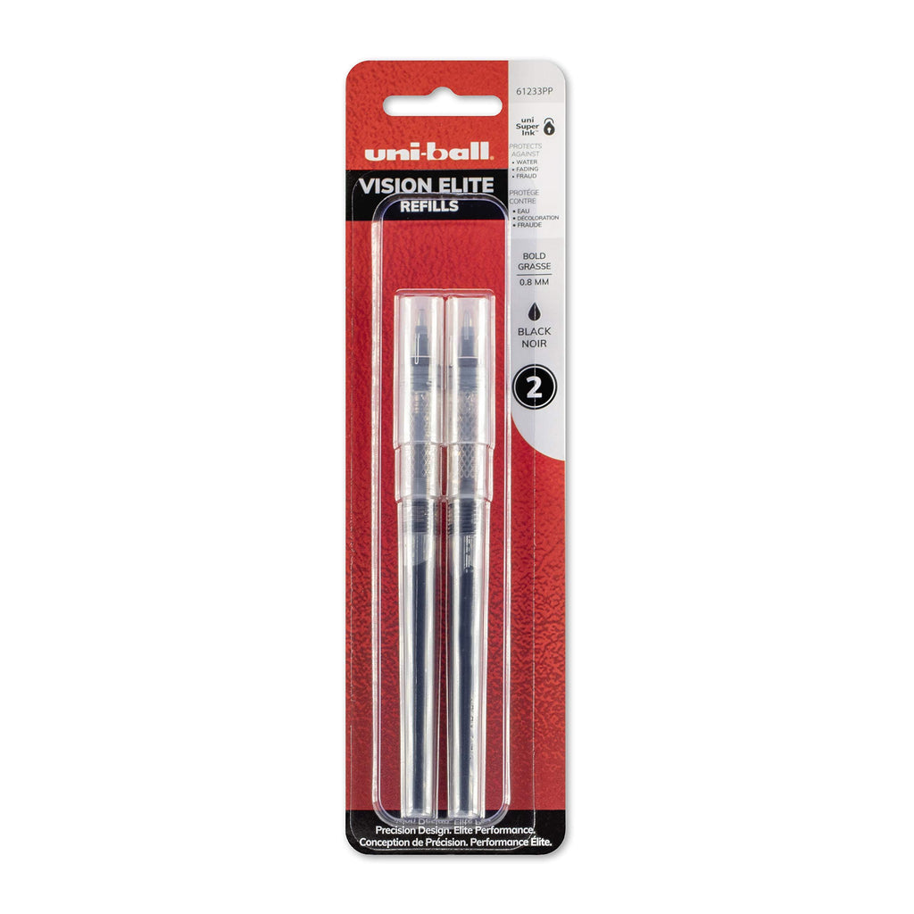 uni-ball Vision Elite Rollerball Pen Refills, Bold Point (0.8mm), Black, 2 Count