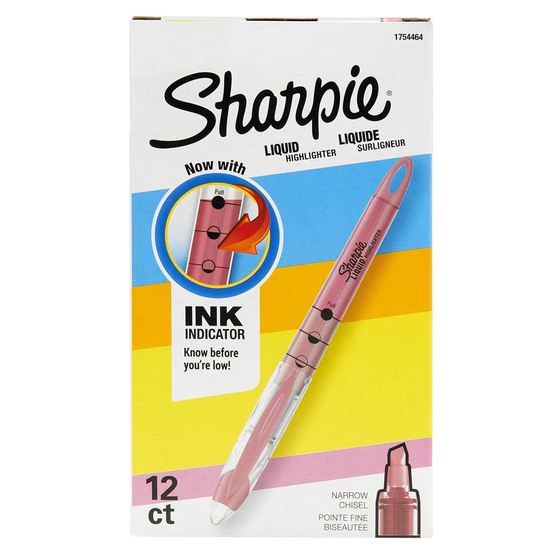 Sharpie Liquid Highlighters, Chisel Tip, Fluorescent Green, Box of 12 Pink 12-Count