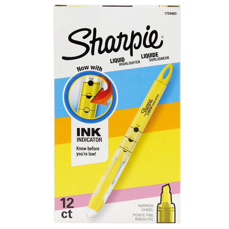 Sharpie Liquid Highlighters, Chisel Tip, Fluorescent Green, Box of 12 Yellow 12-Count