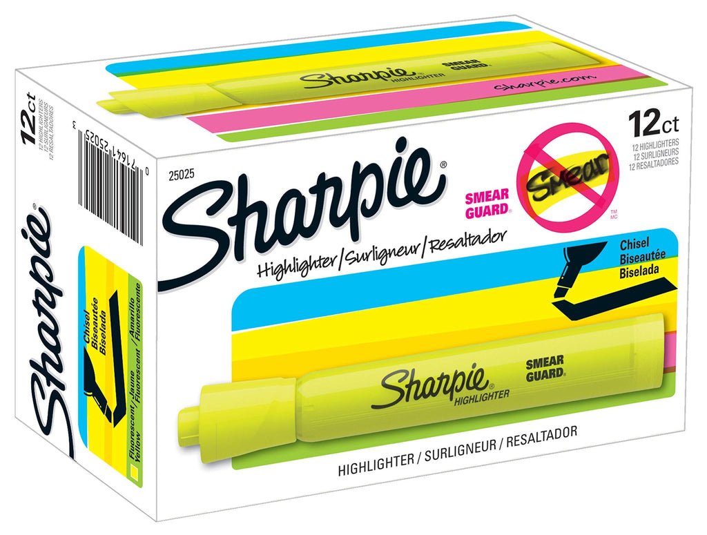 Sharpie Tank Highlighters | Chisel Tip Yellow Highlighter Pens, 12 Count 12-Count