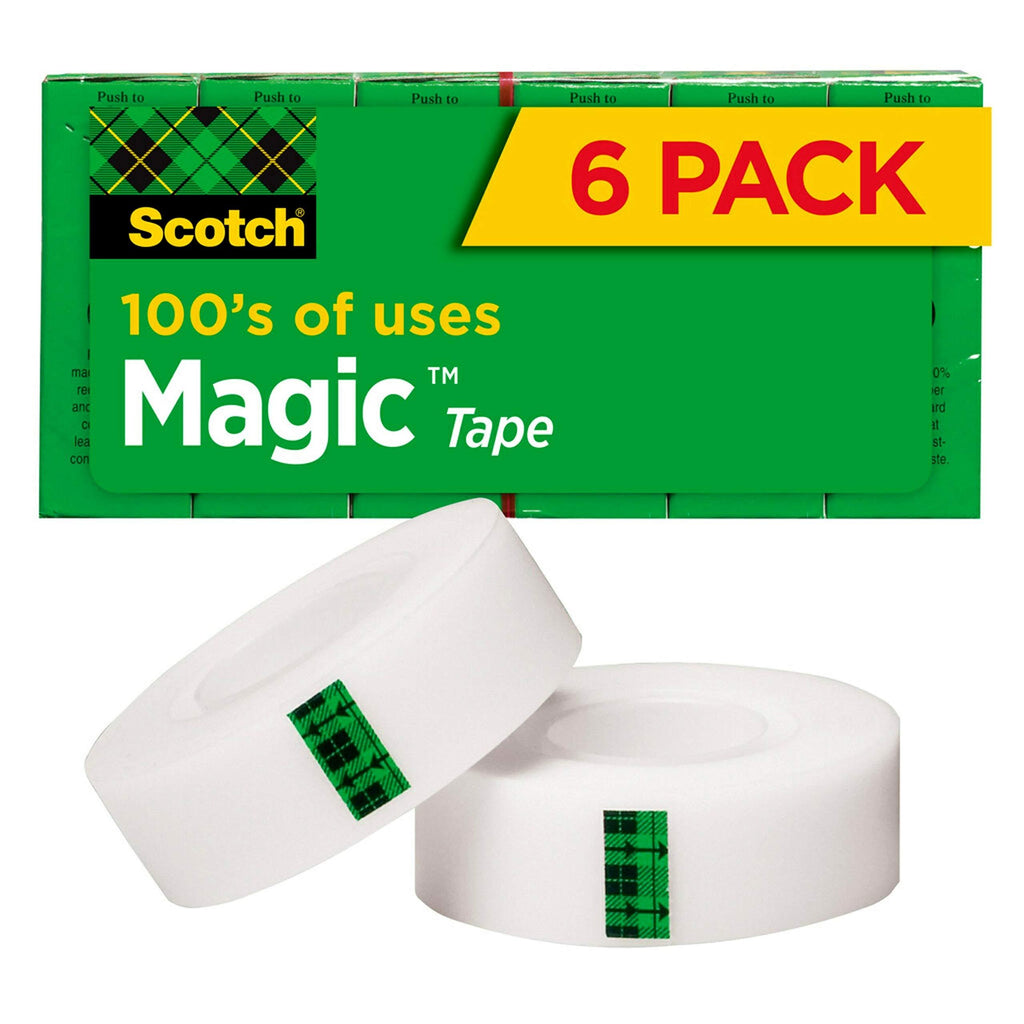 Scotch Magic Tape, 6 Rolls, Numerous Applications, Invisible, Engineered for Repairing, 3/4 x 1000 Inches, Boxed (810K6)