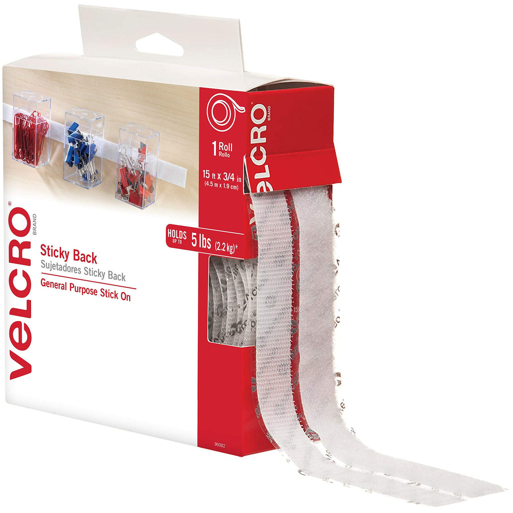 VELCRO Brand - Sticky Back Hook and Loop Fasteners| General Purpose Peel & Stick | Perfect for Home or Office | 15ft x 3/4in Roll | White 15 ft x 3/4 in