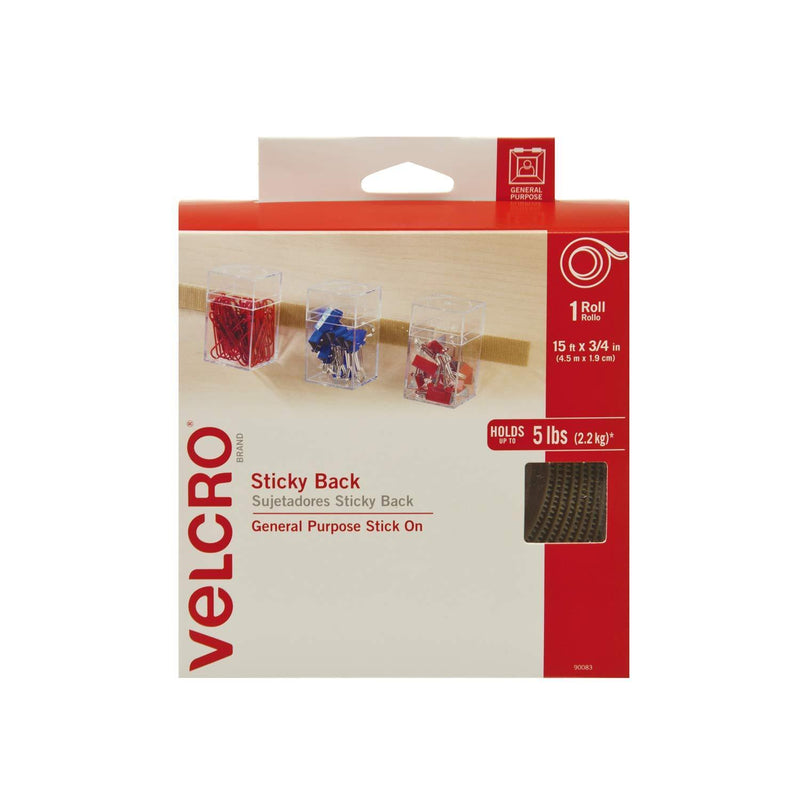 VELCRO Brand - Sticky Back Hook and Loop Fasteners – Peel and Stick Permanent Adhesive Tape Keeps Classrooms, Home, and Offices Organized – Cut-to-Length Roll | 15ft x 3/4in Tape | Beige 15 ft x 3/4 in