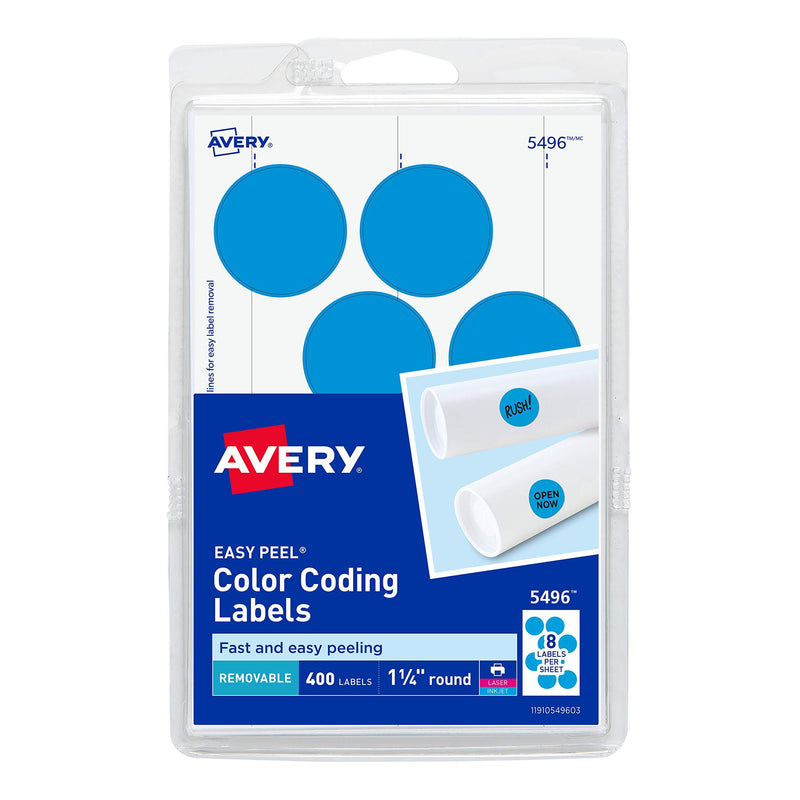 AVERY Self-Adhesive Removable Labels, 1.25 Inches Diameter, Light Blue, 400 per Pack (05496)