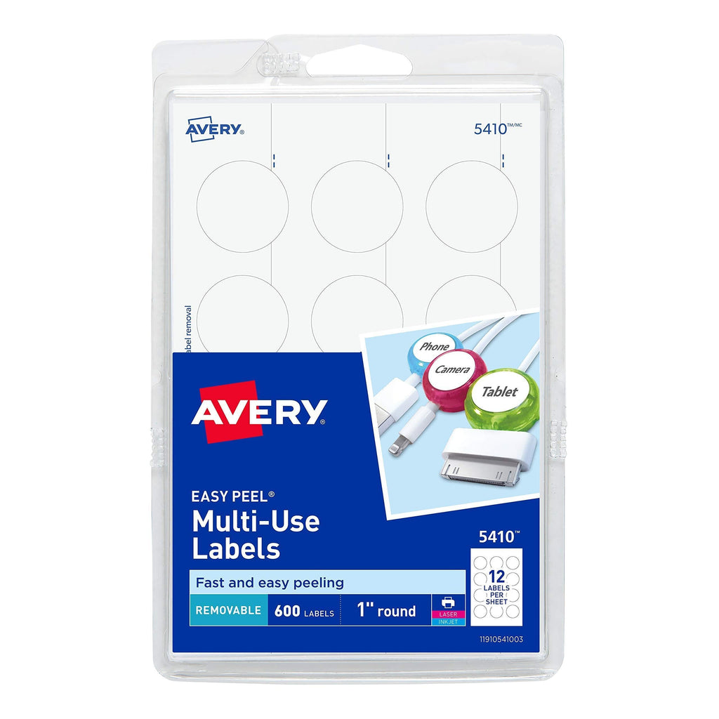 Avery Self-Adhesive Removable Labels, 1-Inch Diameter, White, Pack of 600 (5410) 1 Pack