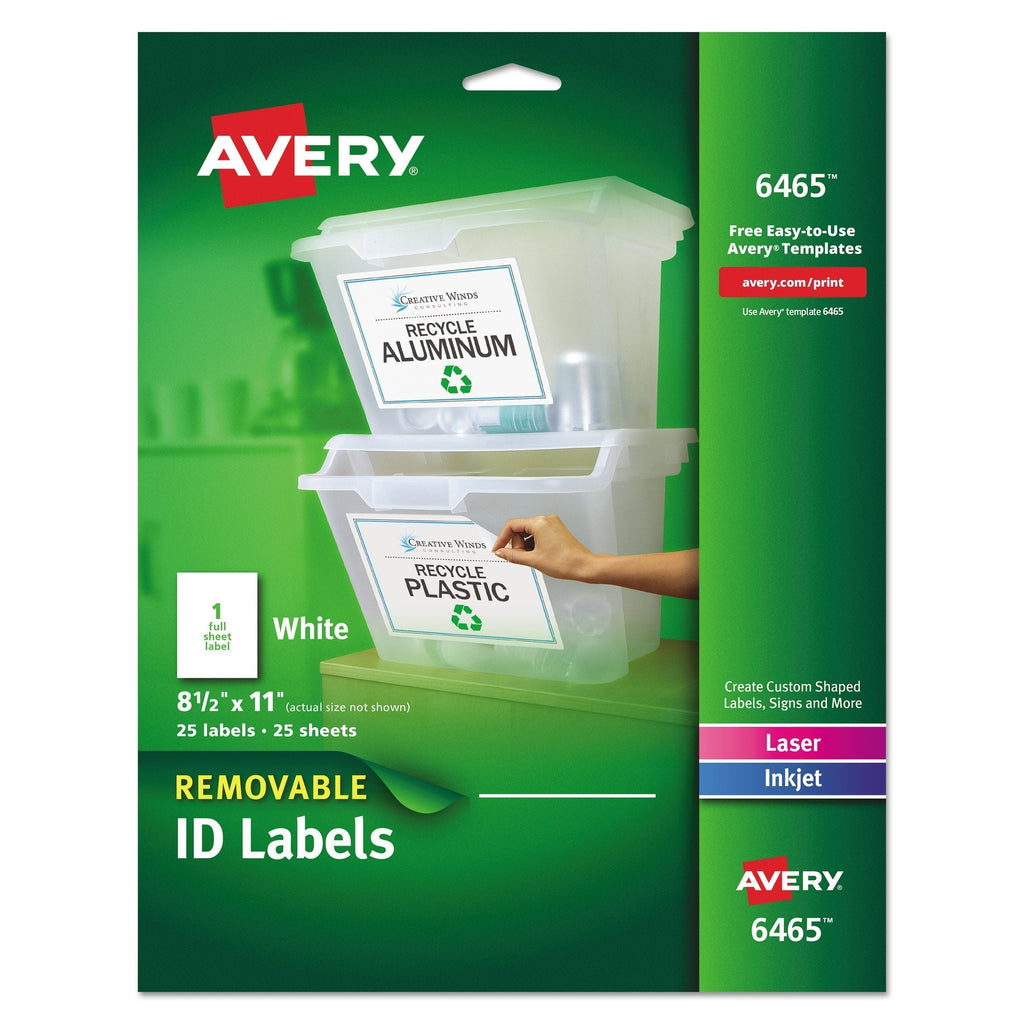 Avery Self-Adhesive Removable Laser Id Labels, White, 8.5 x 11 inches, 25 per Pack (6465) 1 Pack