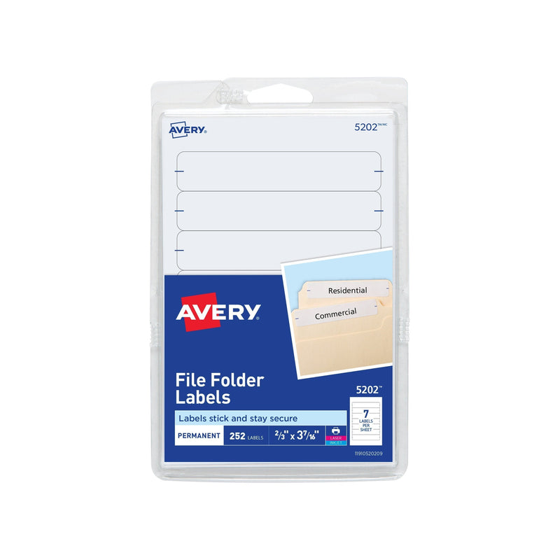 Avery File Folder Labels, Laser and Inkjet Printers, 1/3 Cut, White, Pack of 252 (05202) 1 Pack