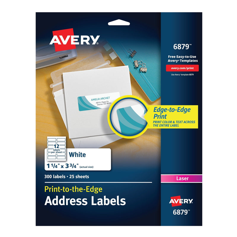 Avery Laser Labels, Matte, Mailing, 3-3/4 x 1-1/4, 300 per Pack (6879), White 300 labels