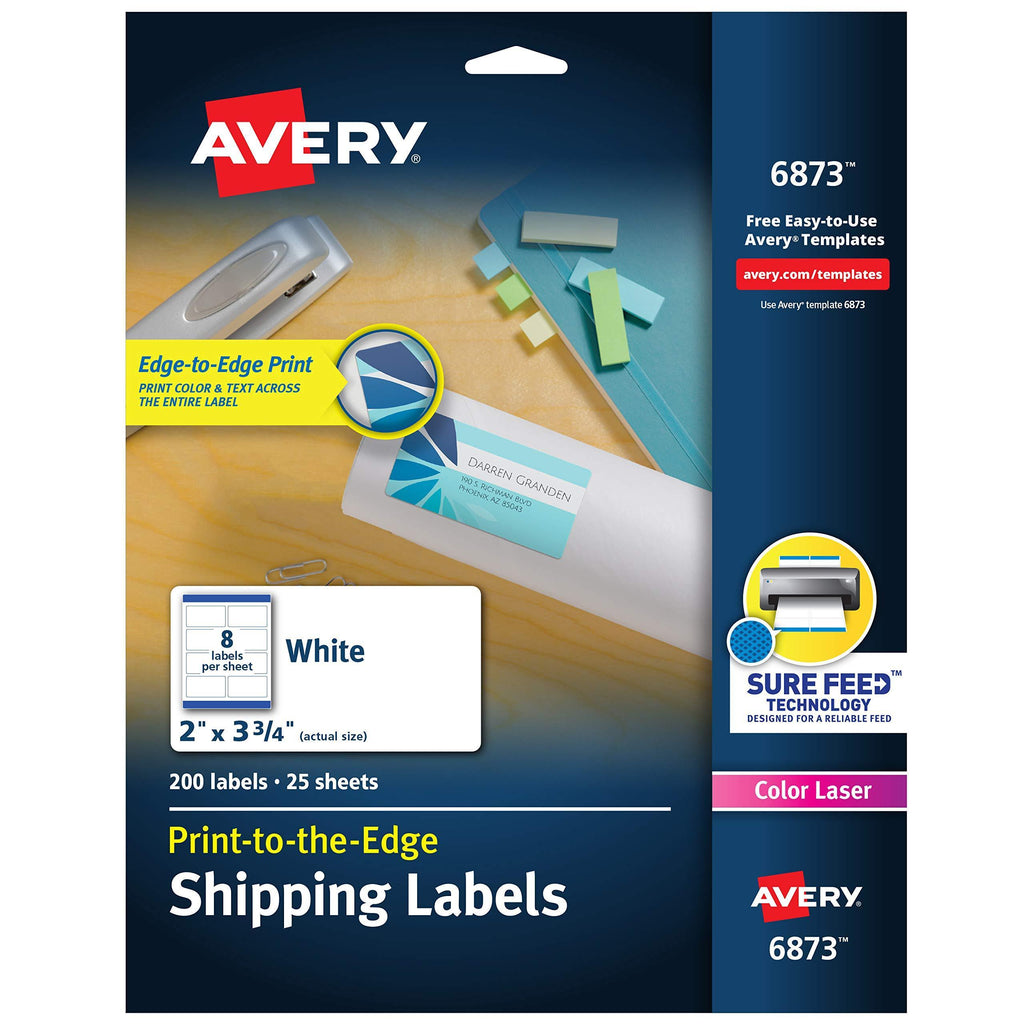 Avery Shipping Labels with Sure Feed, Print-to-the-Edge, 2" x 3-3/4", 200 White Labels (6873) 1 Pack