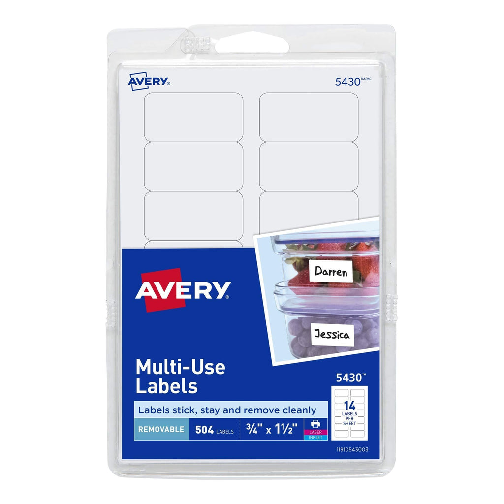 AVERY Removable Labels, Removable Adhesive, .75"" x 1.5"", 504 Labels (5430)", white