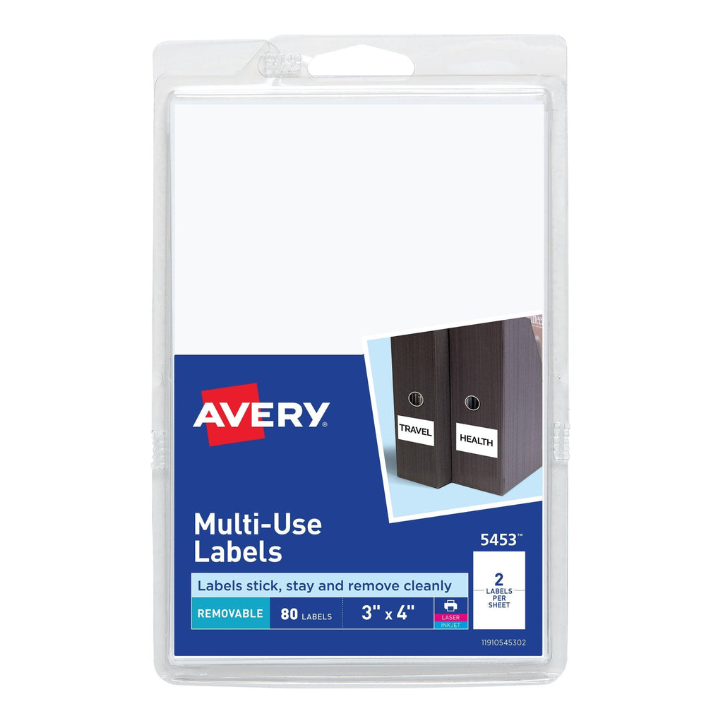 Avery Self-Adhesive Removable Labels, 3 x 4 Inches, White, 80 per Pack (5453) 1 Pack