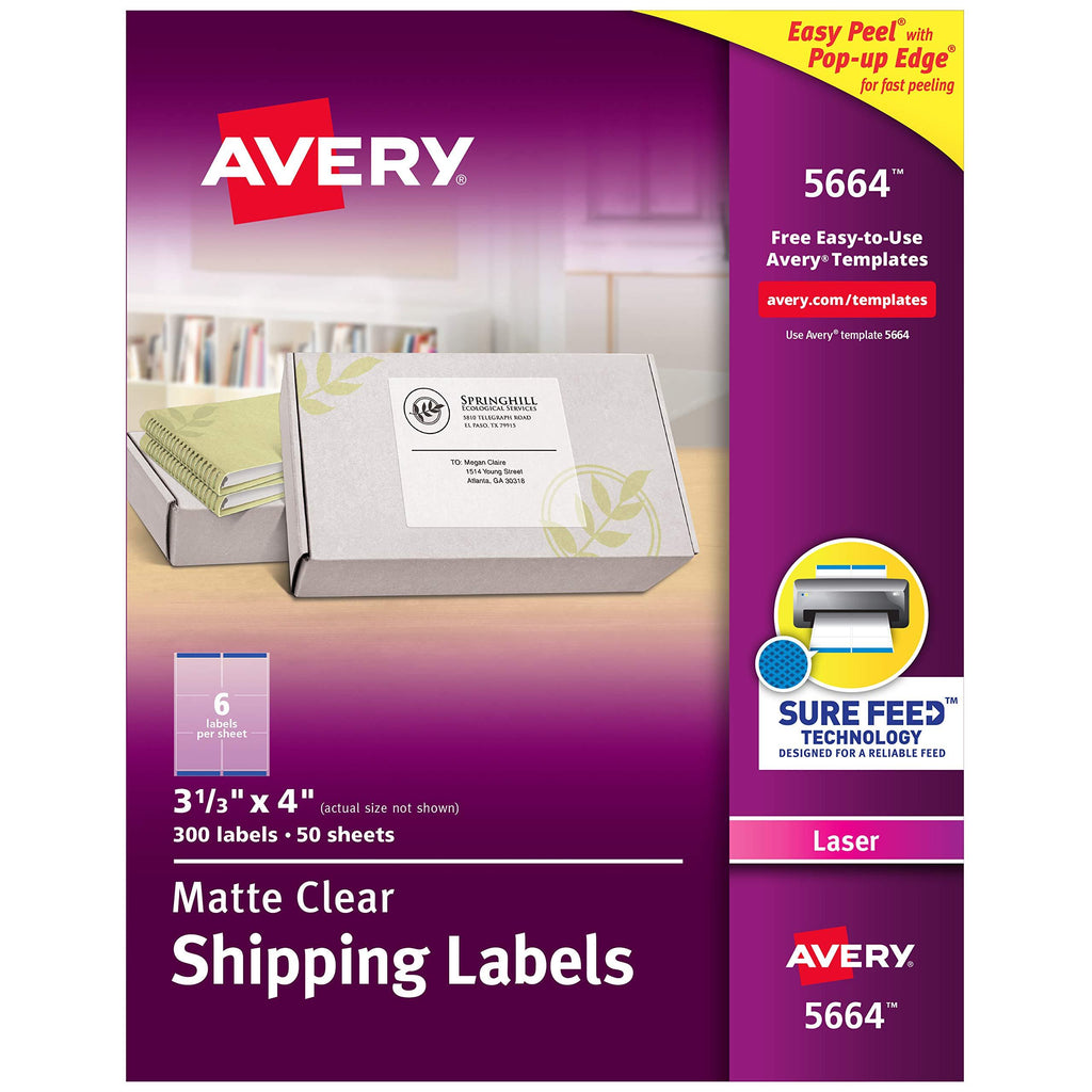 Avery Matte Frosted Clear Address Labels for Laser Printers, 3-1/3" x 4", 300 Labels (5664) 1 Pack