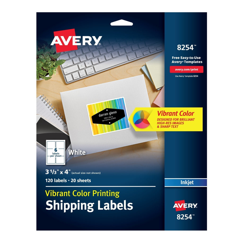 Avery Matte White Ink Jet Labels, 3-1/3 x 4, 120 per Pack (8254)