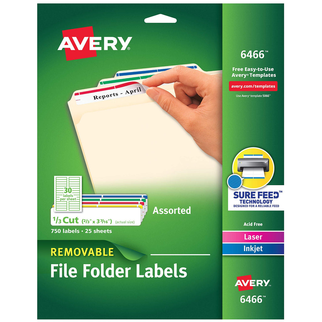 Avery Removable 2/3 x 3 7/16 File Folder Labels 750 Pack (6466) White