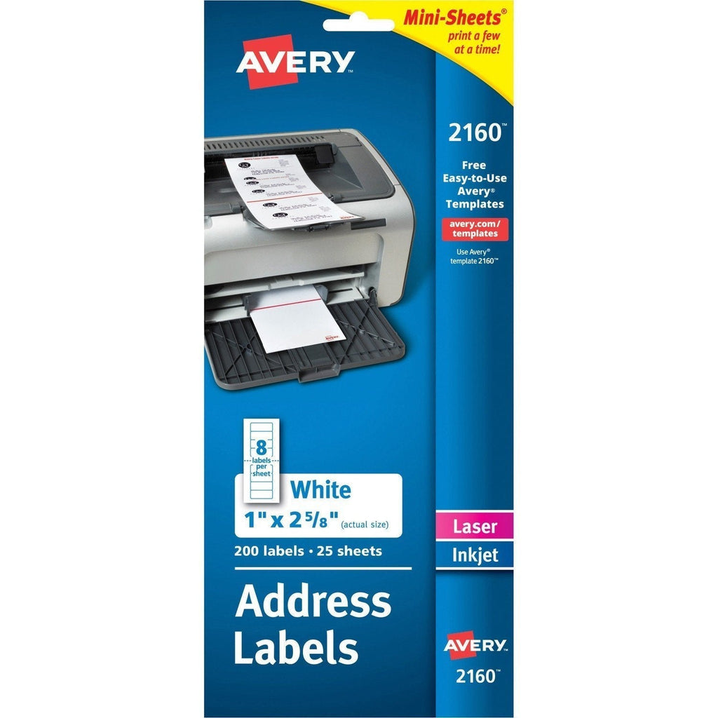 AVERY Mini-Sheets Address Labels 1 x 2-5/8, Pack of 200 (2160), White