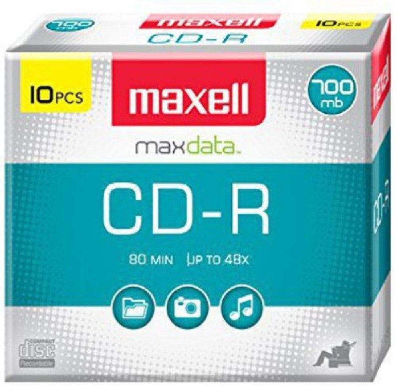 Maxell MAX648210 CD Recordable Media, CD-R, 40x, 700 MB, 10 Pack Slim Jewel Case 10-pack (with jewel case) CD Disc