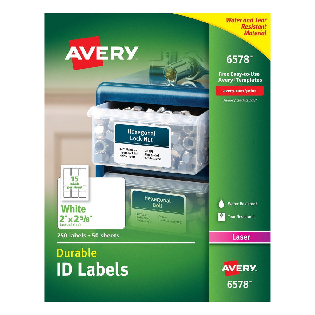 Avery Durable White Cover Up ID Labels for Laser Printers, 2" x 2.625", Pack of 750 (6578) 2" x 2-5/8"