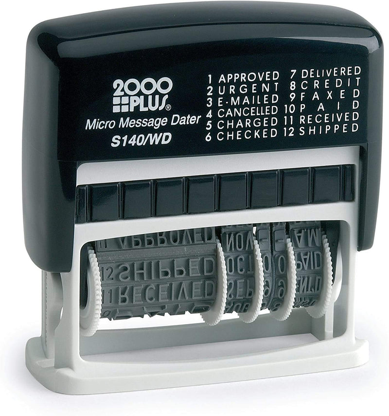 2000 PLUS 12-in-1 Self-Inking Date and Message Stamp, 1 1/16" x 5/32" Impression, Black Ink (011090) Original