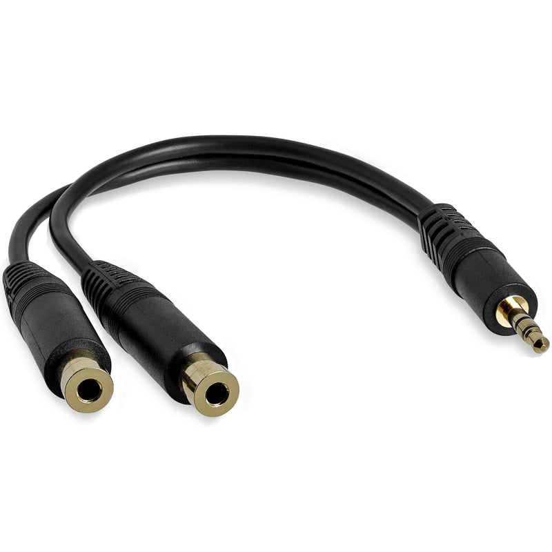 StarTech.com 6 in. 3.5mm Audio Splitter Cable - Stereo Splitter Cable - Gold Terminals - 3.5mm Male to 2x 3.5mm Female - Headphone Splitter (MUY1MFF),Black Standard Cable Black
