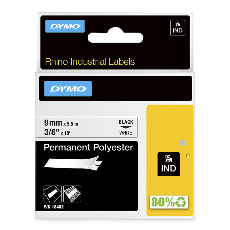 DYMO Authentic Industrial Permanent Labels for LabelWriter and Industrial Label Makers, Black on White, 1/2", 1 Roll (18483), DYMO Authentic 3/8"